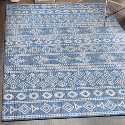 Jerrlyn Southwestern Blue/Cream Indoor&Outdoor Area Rug