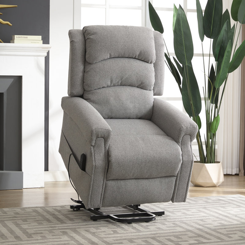 Carnstroan Lift Assist Recliner With Massager, Light Grey Polyester Twill