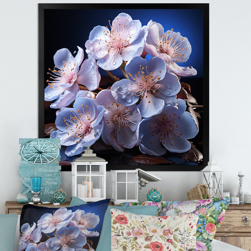 Blue Orchids Blue Orchids Moonlit Whispers, Cadre simple noir, H 36 po x l 36 po x P 1,5 po