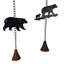 Chaînes de pluie rustiques en métal vert, motif ours noir et arbre, avec clochettes, lot de 2, 132 cm de large