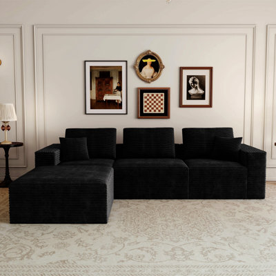 Siège de canapé modulaire 106,30 * 70,87 po, canapé rembourré compressé pour le salon, la chambre à coucher, l’appartement, aucun assemblage requis, combinaison gratuite de 4 pièces, tissu en velours côtelé moelleux, noir