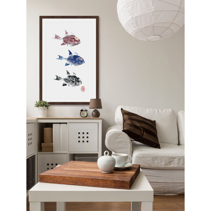 Multicolor Framed Canvas Print of Three Fish, 18" x 12"