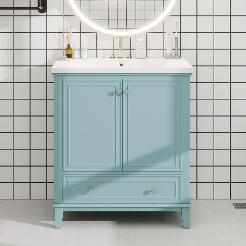 Meuble-lavabo 30 po sans lavabo, base seulement, armoire de salle de bain multifonctionnelle avec portes et tiroir, cadre solide et panneau de fibres à densité moyenne