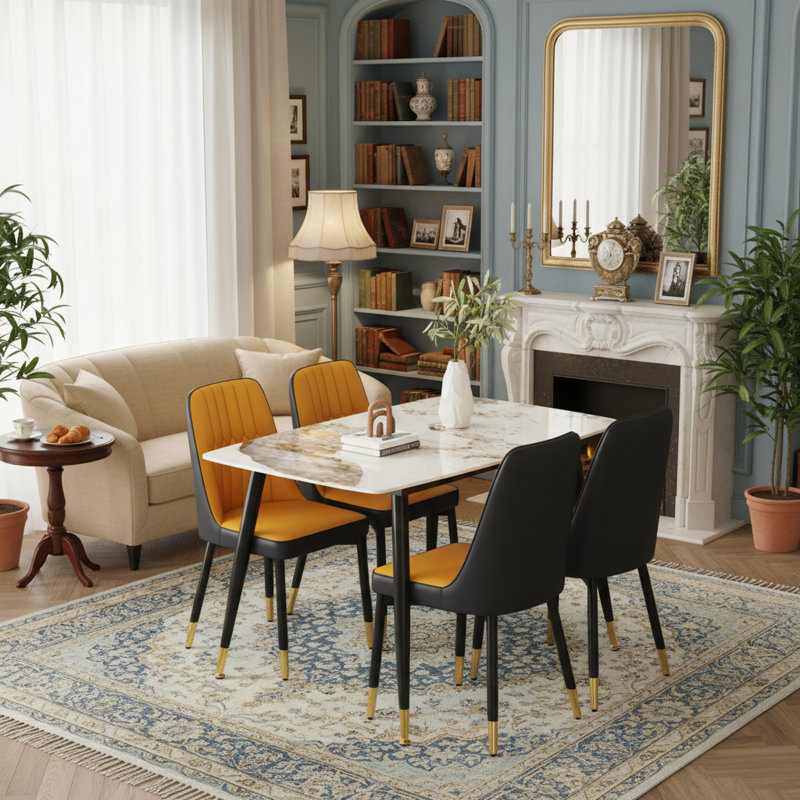 Ensemble de salle à manger 5 pièces 50 "avec chaises rembourrées Contemporary, Brun / Beige, Jaune