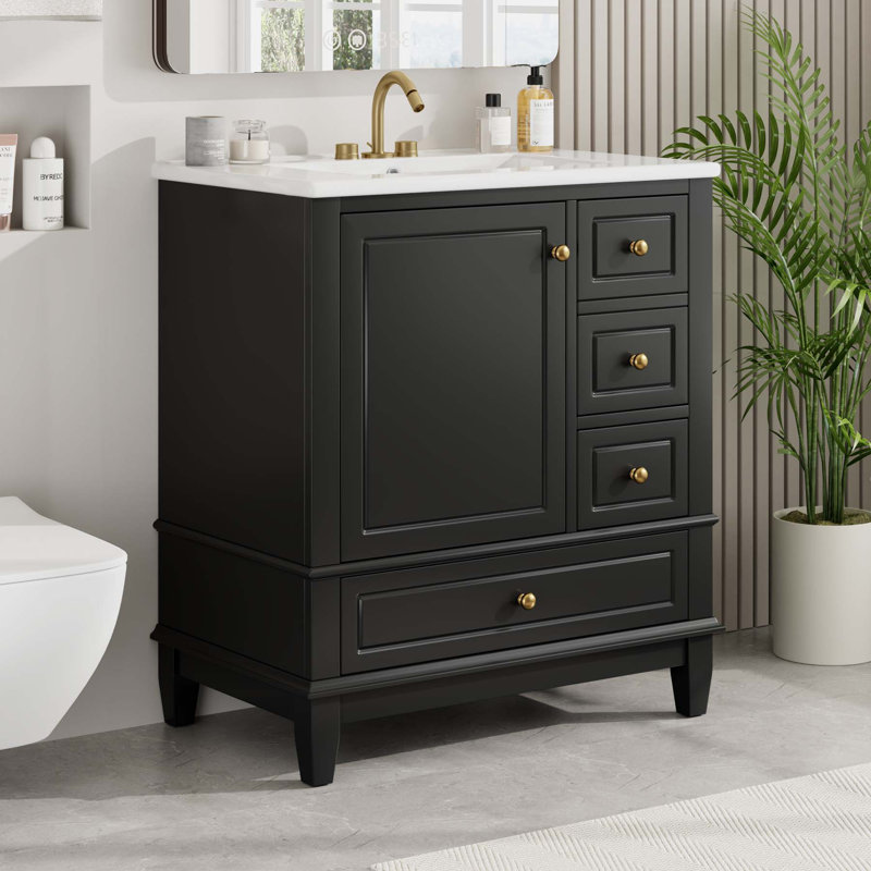 Meuble-lavabo polyvalent avec plusieurs options de rangement et fabrication durable, Noir, noir, noir, noir