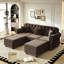 Canapé Chesterfield moderne de style Mid-Century rembourré en velours de 82,6 po avec garniture cloutée et capitonné, avec 2 coussins et 3 repose-pieds-1462671002