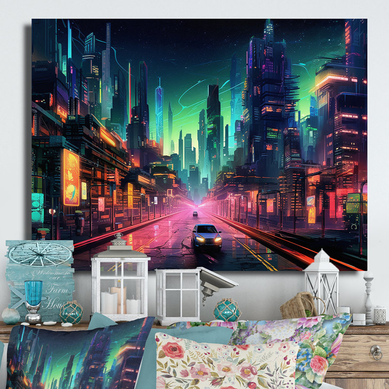 Berlin Neon Cityscape I - impression sans cadre sur métal, H 12 po x l 20 po x P 1 po