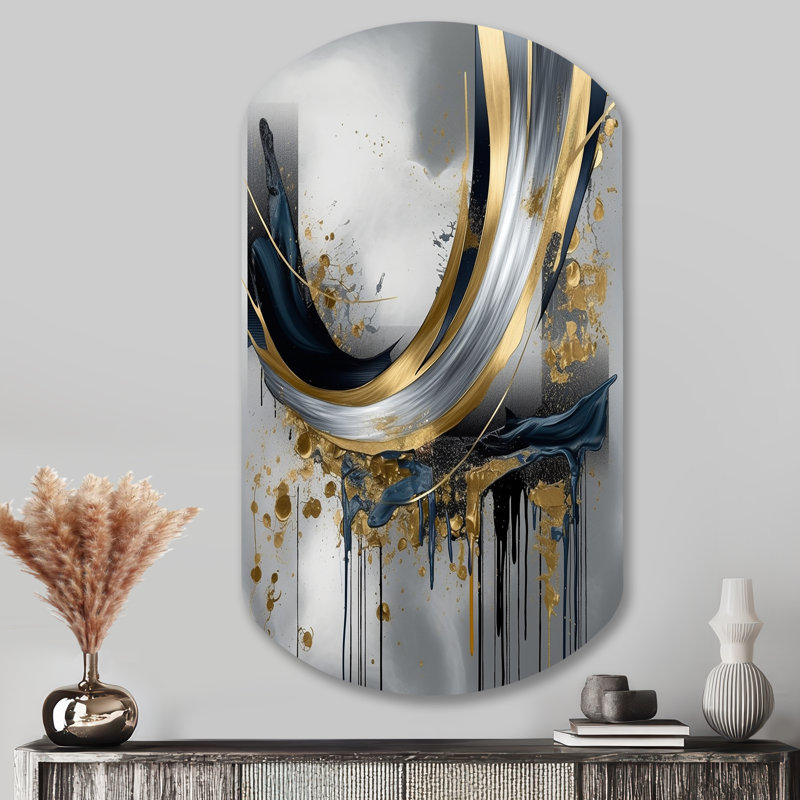 Shapes And Lines Abstract Marble V - Marble Cylinder Metal Print Wall Art, Gold Asymmetrical Metal Wall Decor