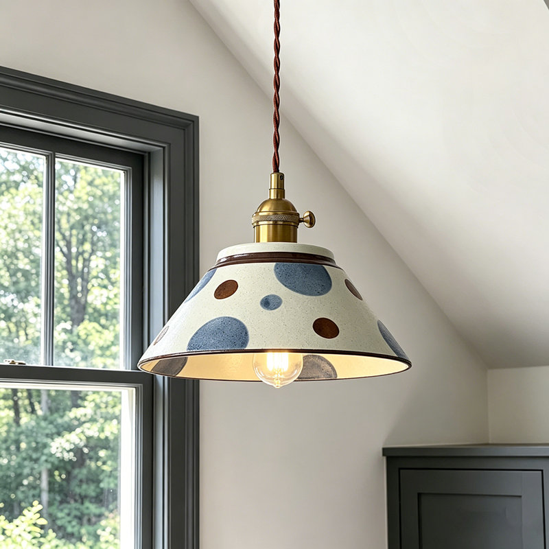 1 - Light Single Ceramic Pendant Light, Polka Dot