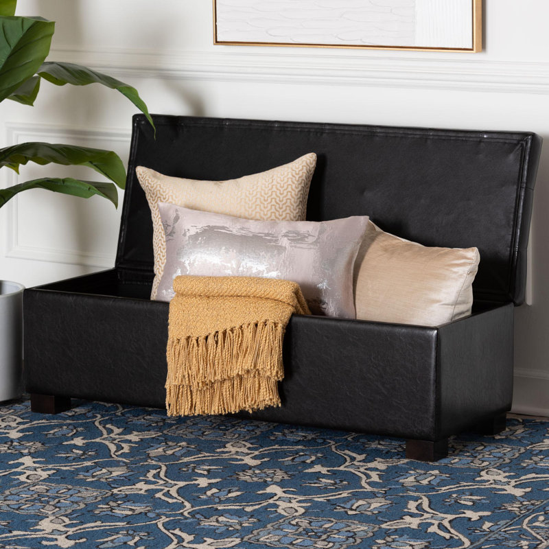 Mesina Faux Leather Ottoman, Dark Brown Faux Leather