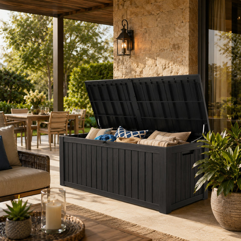 180 Gallon Large Lockable Resin Deck Box, 500 lbs, Black