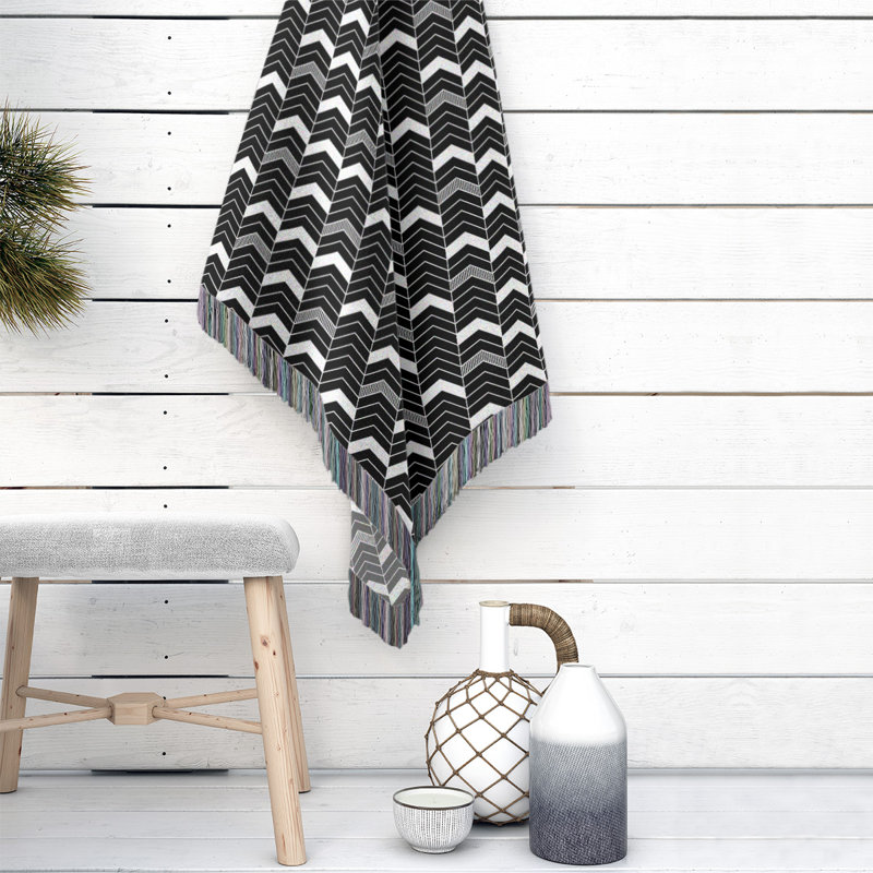 Couverture en coton tissé Rhonda, l 50 po x L 60 po, Noir / blanc