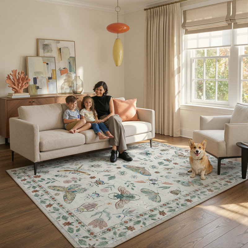 Goldene Animal & Insect Machine Washable Area Rugs with Non-Slip Backing for Living Room, Dining Room, Bedroom