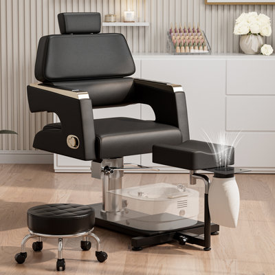 Fauteuil de pédicure ergonomique amélioré sans plomberie pour Nail Tech, station de pédicure réglable hydraulique avec repose-pieds surdimensionné, tabouret confortable inclus pour une utilisation à la maison ou au salon