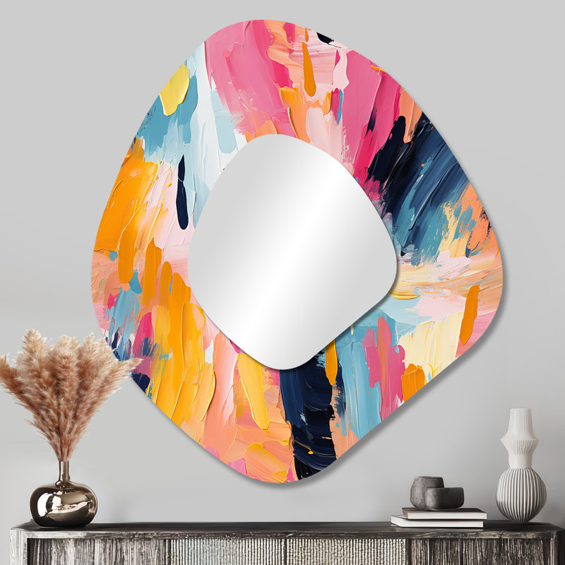 Colorful Abstract Swirl Metal and Glass Irregular Wall Mirror