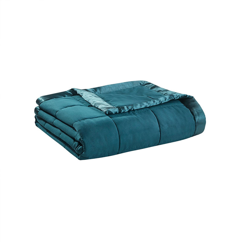 Couverture légère en duvet synthétique avec bordure en satin, Sarcelle, Lit simple