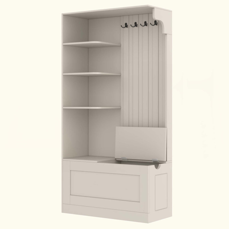 Multifunctional Left-Right Combination Hall Cabinet (Can Be Used Separately) With Storage And 4 Hooks, Storage Cabinet/ Hall Tree 2 In 1 For Living Room, Kitchen And Hallway