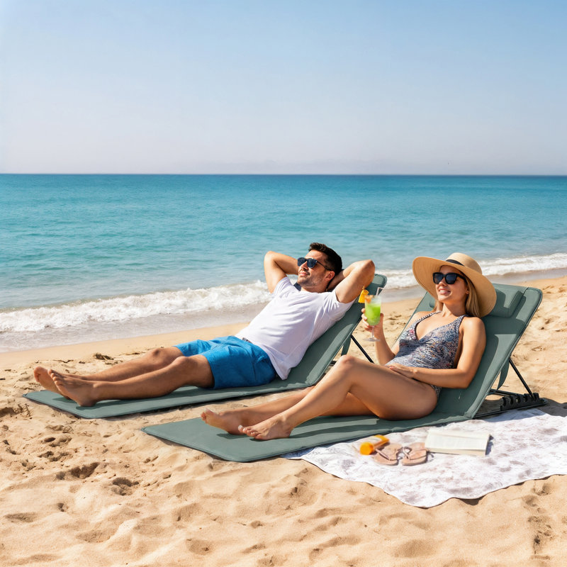 Outsunny Set of 2 Foldable Lounger Beach Mat, Portable Sun Lounger Grey