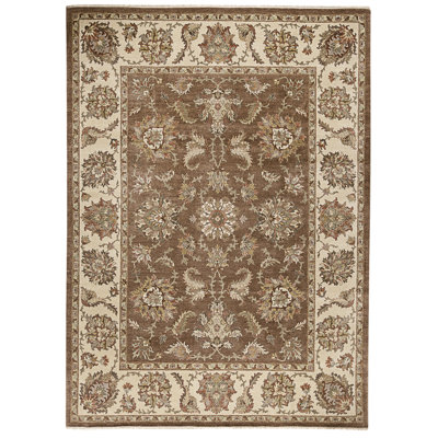 High-Quality Hand-Knotted Brown And Ivory Area Rug