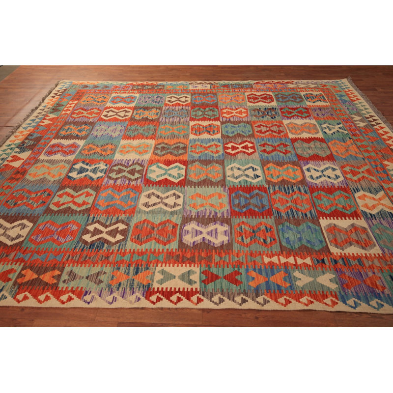 Tapis oriental réversible en laine Kilim 8 x 10