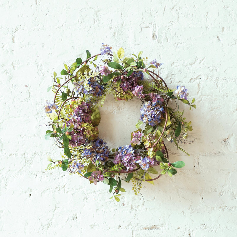 Hydrangea Floral Wreath 22"D, Green/Purple, 18.5" H x 18.5" W