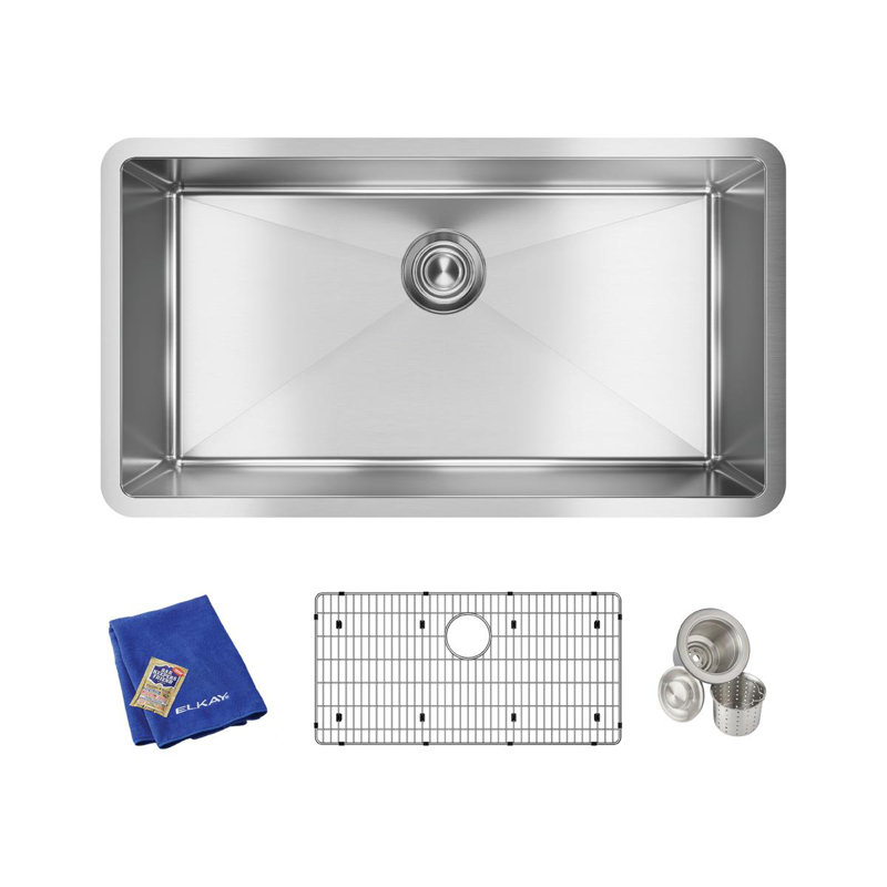 Crosstown 16 Gauge 33" L x 18" W Undermount Kitchen Sink Kit, Stainless Steel