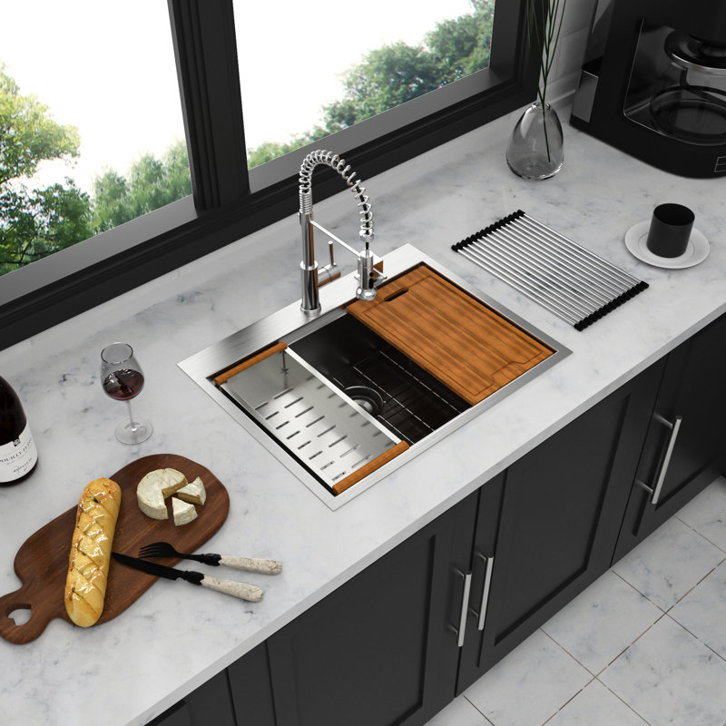 16 Gauge Stainless Steel Sink - 28"X22" Drop-In Workstation Practical Feature Soundproof Pad Included 28" Kitchen Advantage With Benefits