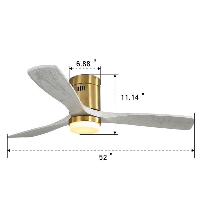 Ventilateur de plafond décoratif 52 pouces avec lumière DEL à intensité variable, télécommande 6 vitesses, 3 pales en bois massif, moteur à courant continu réversible pour le salon