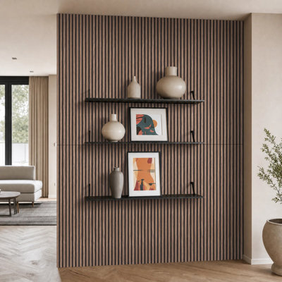 Peel and Stick 3D Wood Slat Acoustic Wall Panels, 47.2" x 23.6" Recycled PET Soundproof Slat Wall Paneling, Easy Install DIY Decor (31 sq.ft)