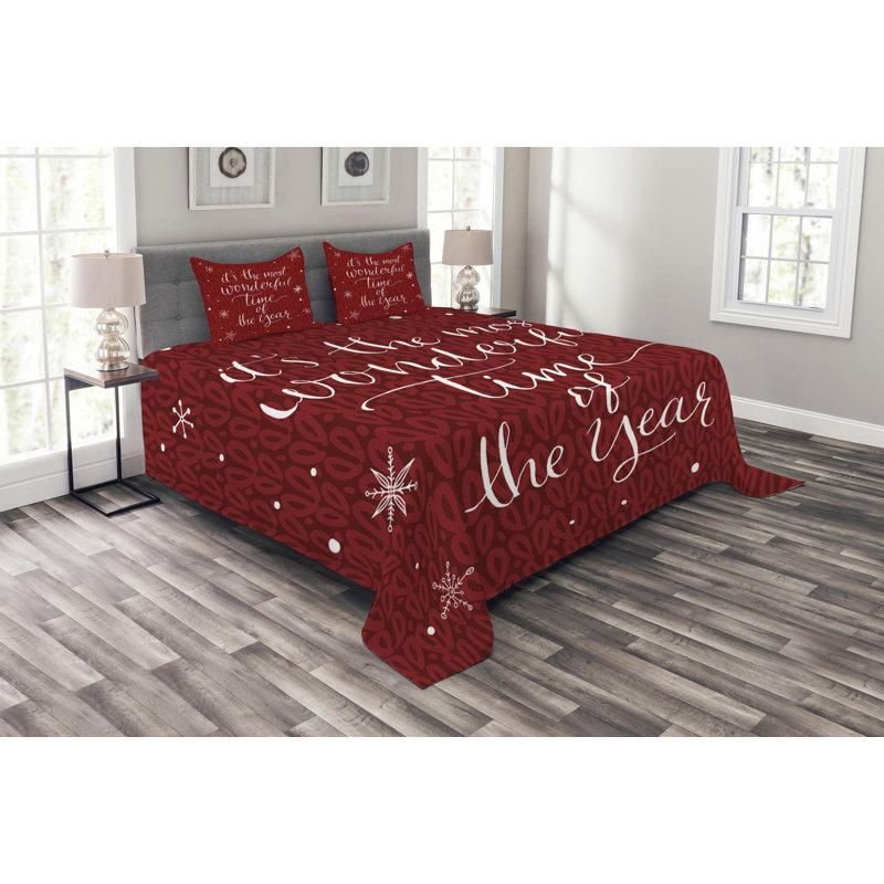King Size Red and White Quilted Bedspread Set