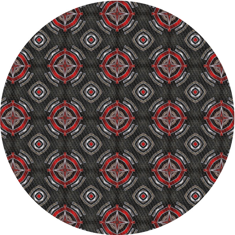 Tapis rouge/noir tissé à la machine, Rond 7 pi
