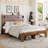 Solid Wood Platform Bed Frame With Storage LED Light Headboard,Queen Bed Frame with Open Bookcase Shelves -960076074-960076073