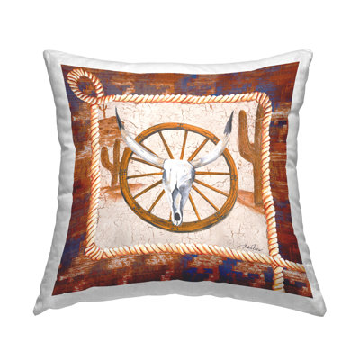 Western Desert Wheel Decorative Printed Throw Pillow Design by Gina Ritter