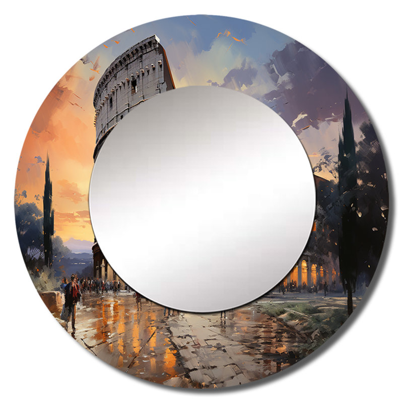 Beige Italie Colisée Colosseo - grand miroir italien, décoration murale ronde beige unique, impression sur métal