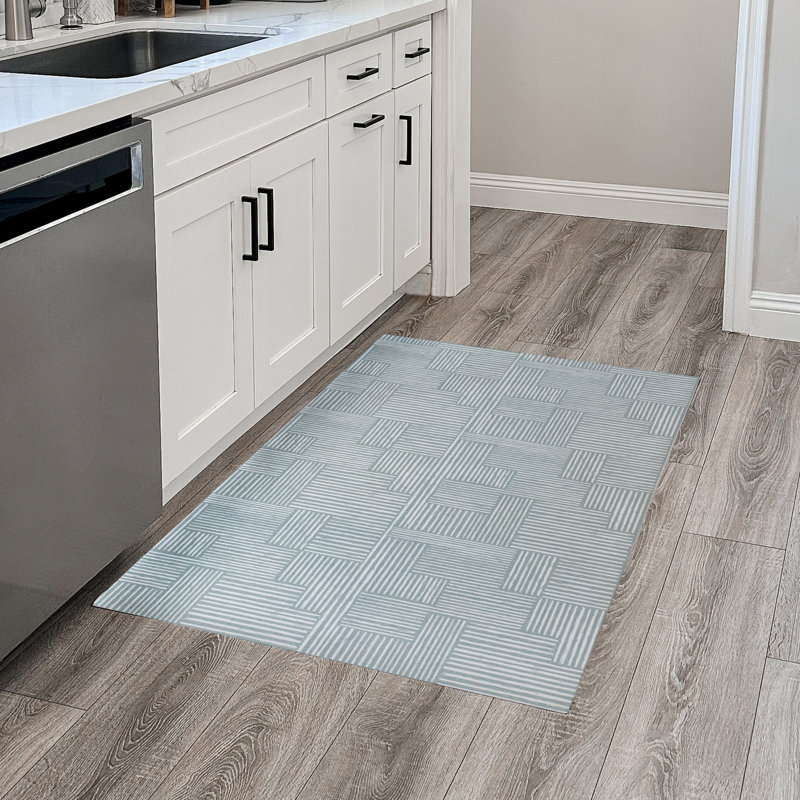 Tapis de cuisine anti-dérapant Un-Rug Organic Squares par Matterly, Gris / bleu, Rectangle 2 pi 10 po x 4 pi 10 po