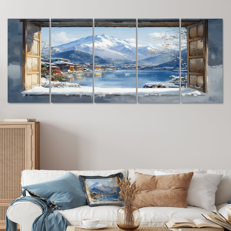 Blanc blanc, Mont Fuji au Japon II - Japon, ensemble d'art mural, H 32 po x l 80 po