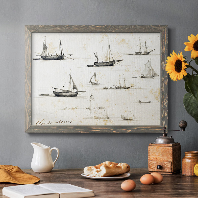 Bateaux et jetée, 1857zz, reproduction d'art sur toile, Gris, H 18 po x l 26 po
