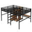 Lit mezzanine simple au-dessus d'un lit simple en métal avec bureau, armoire, tablettes et prise de courant-819501997