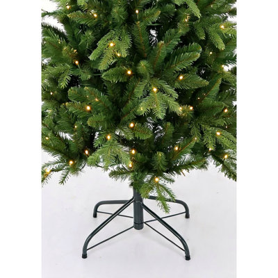 6.56 Ft Artificial Pre-Lit Christmas Tree With Lights, Farmhouse Greenery Xmas Tree With Branch Tips Sturdy Metal Stand