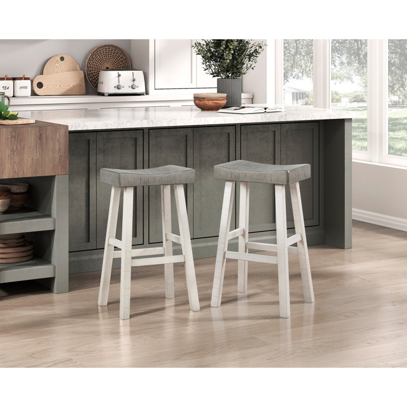 2 tabourets de bar, bois massif, transitionnel, blanc et café, tabourets transitionnels en bois, 2 pièces, finition, capacité de 250 lb