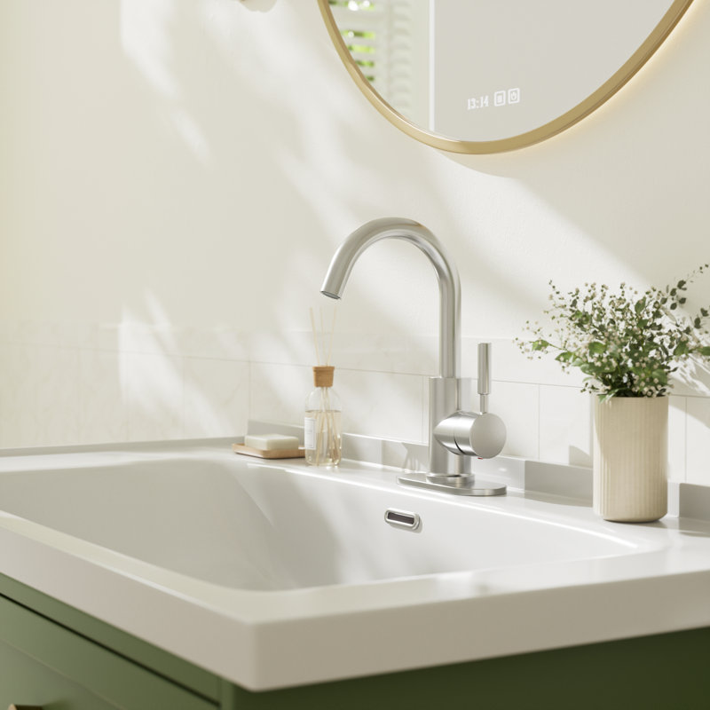 Brushed Nickel Single-Handle Bathroom Faucet with Metal Drain