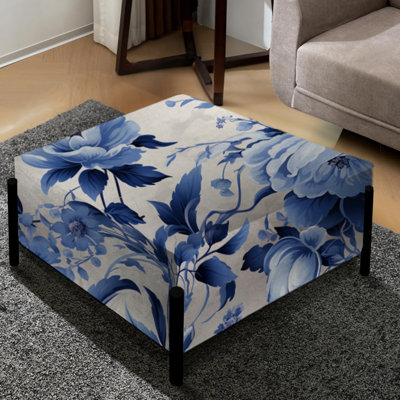 Cobalt Blue Cameo Victorian Pattern II - Floral Large Square Ottoman