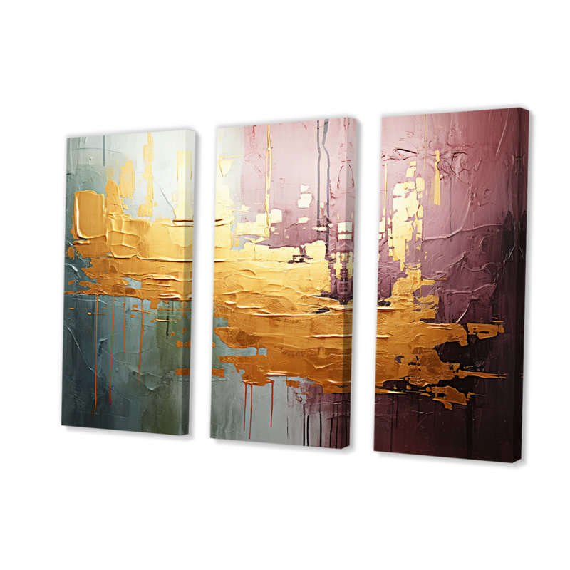 «Celebrating Destiny», reproduction de peinture abstraite en or sur toile 3 pièces, H 40 po x l 60 po x P 1 po