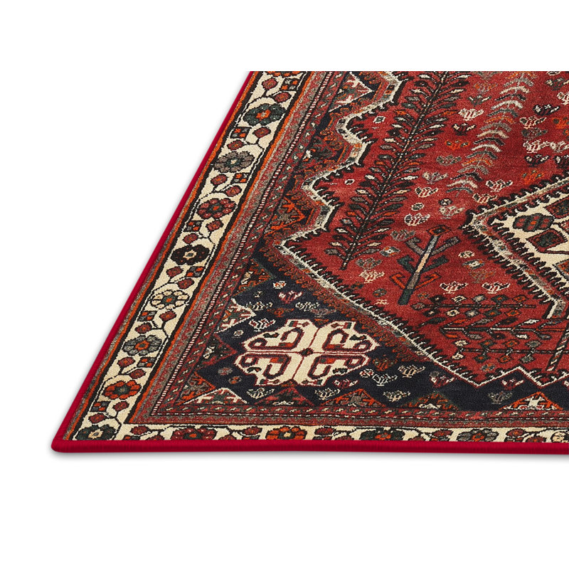Tapis traditionnel rouge / beige / bleu marine, Rectangle 8 pi x 10 pi