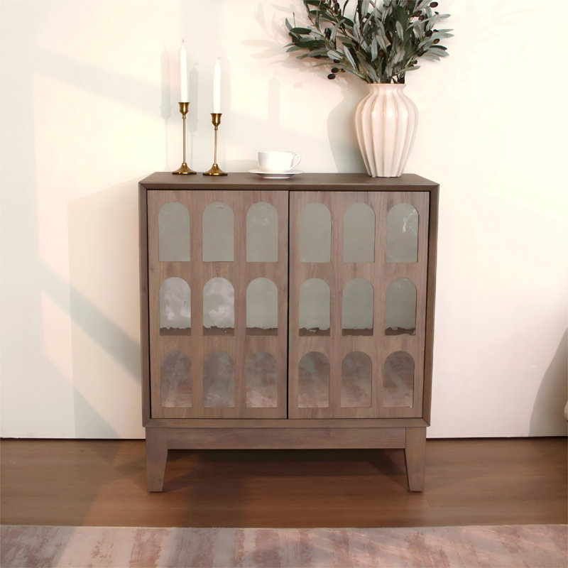 Buffet à buffet, armoire de rangement moderne Mid-Century avec portes et tablettes, armoire de style bohème en bois pour le salon
