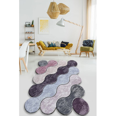 Soft Washable Area Rug, 100% Polyester, 31.5 x 59.1 inches | Antibacterial, Non-Slip Backing, 0.4 inch Pile Height | Elegant Purple, Lilac & Anthracite Colors | Perfect for Living Room, Bedroom & Kids' Spaces