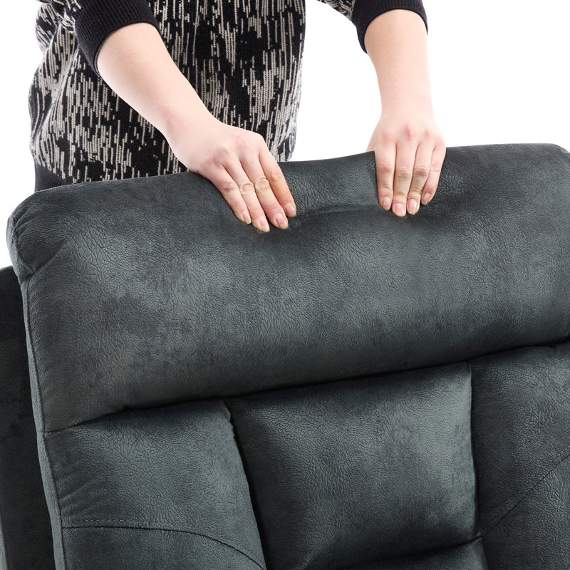 91.34" Wide Modern Manual Reclining Home Theater Style Sofa With Side Pocket & Cup Holders, Greenish Gray Polyester Blend