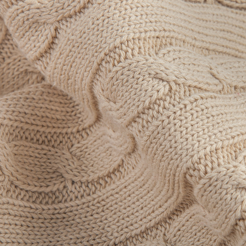 Knitted Throw Blanket, 100% Pure Cotton Throw Blanket, Machine Washable, Comfortable - NTBAY, Khaki, 90" L x 68" W