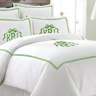 Monogram 500TC Cotton Double Embroidery Sateen Solid Duvet Cover Set