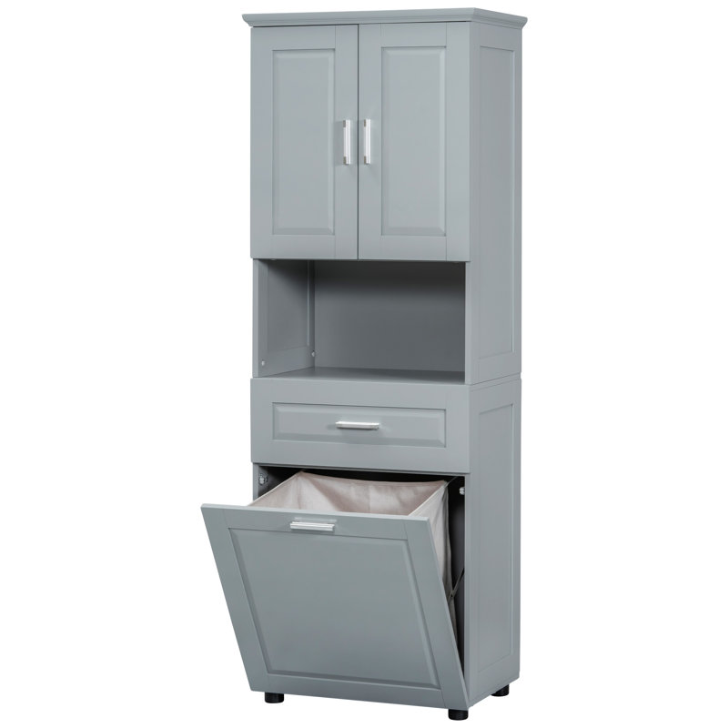Tall Bathroom Cabinet With Laundry Basket, Gray